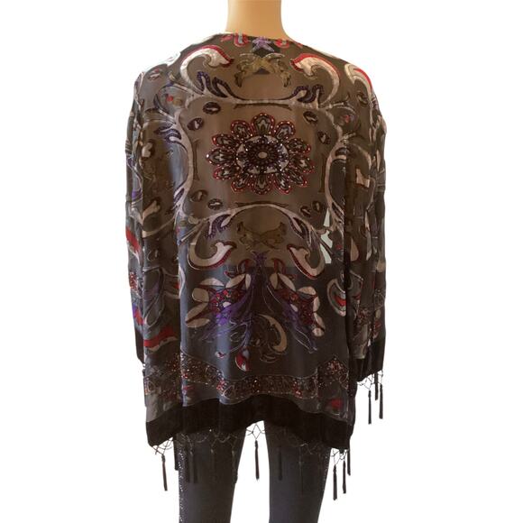 MSK Women's Silk Blend Sheer Floral Velvet Burnout Kimono Cardigan sz XL - Picture 2 of 4